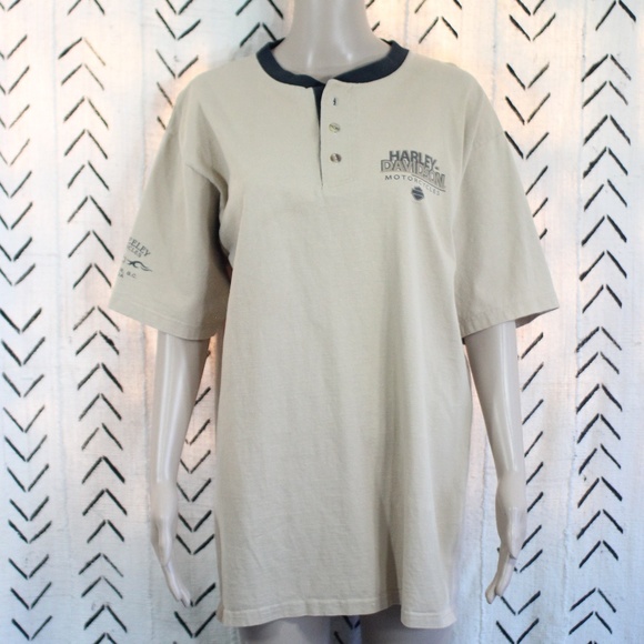 Harley-Davidson Other - Harley Davidson Oversized Beige Henley Tee XL
